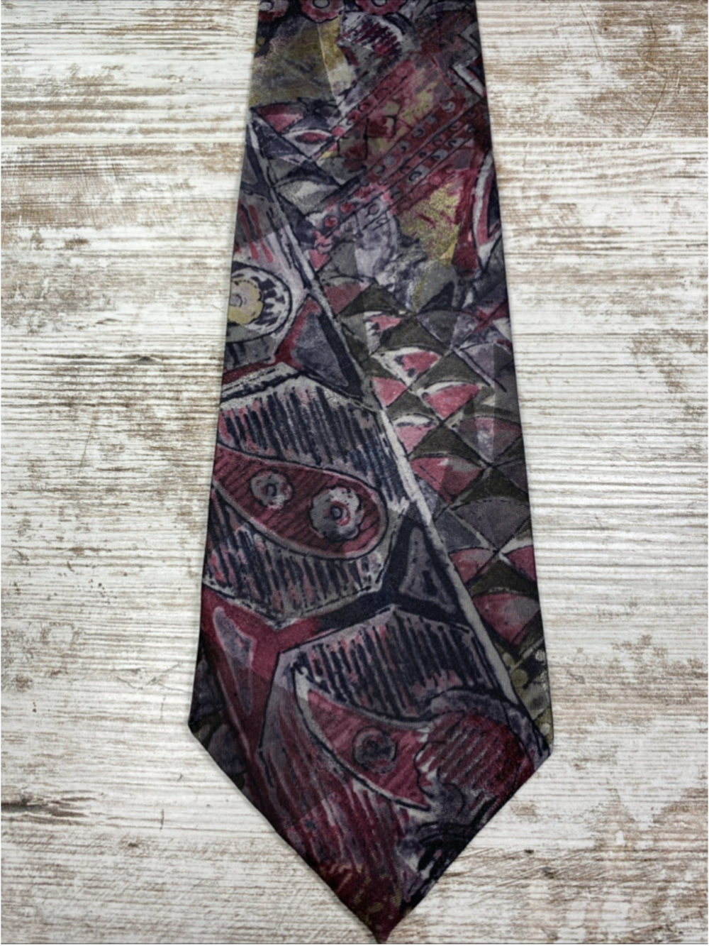 Camden Park Tie Abstract Tribal Red Black 58x4 Vintage Statement Made In USA